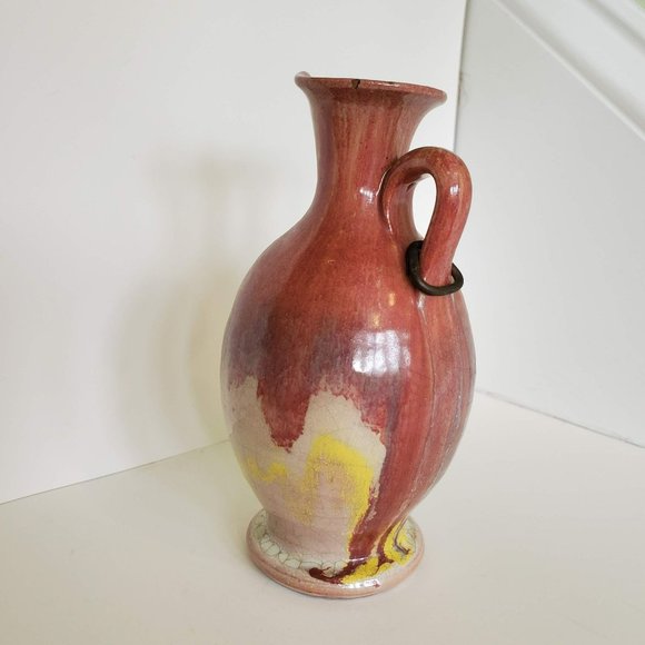 Art Pottery Urn, Handmade Ceramic Pitcher, Red Purple Drip Glaze Studio Pottery - Picture 2 of 9